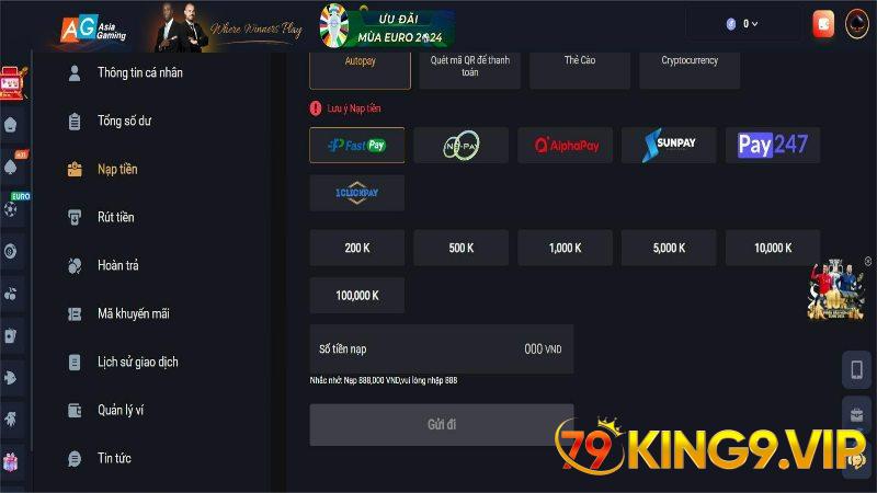 Nạp tiền 79King9 - Chi tiết các bước tiến hành tại nhà cái 2 Thực hiện nạp tiền thông qua thẻ banking